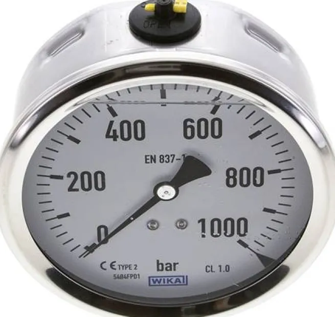 Glycerin-Manometer waagerecht (CrNi/Ms),100mm, 0 - 1000bar