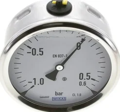 Glycerin-Manometer waagerecht (CrNi/Ms),100mm, -1 bis 0,6bar