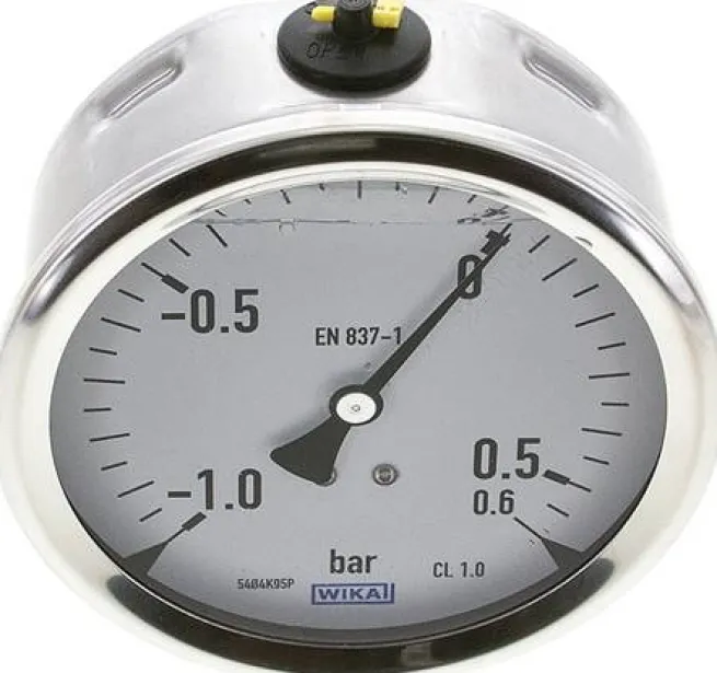 Glycerin-Manometer waagerecht (CrNi/Ms),100mm, -1 bis 0,6bar