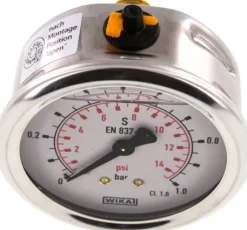 Glycerin-Manometer waagerecht (CrNi/Ms),63mm, 0 - 1bar