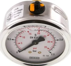Glycerin-Manometer waagerecht (CrNi/Ms),63mm, 0 - 2,5bar