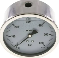 Glycerin-Manometer waagerecht (CrNi/Ms),100mm, 0 - 600bar -Eco-Line