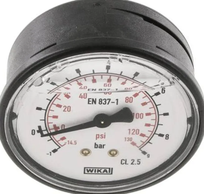 Glycerin-Manometer waagerecht (KU/Ms), 63mm, -1 bis 9 bar