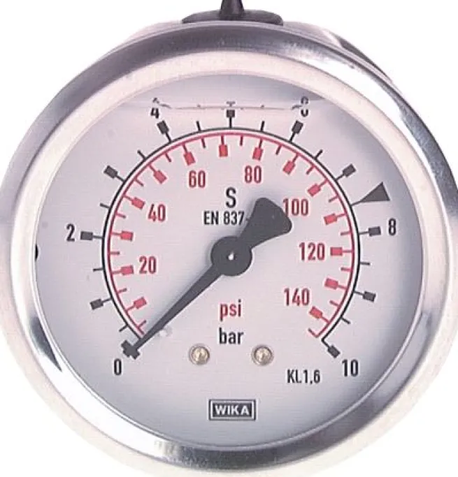 Glycerin-Manometer waagerecht (CrNi/Ms),63mm, 0 - 25bar