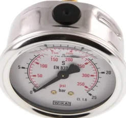 Glycerin-Manometer waagerecht (CrNi/Ms),63mm, 0 - 25bar