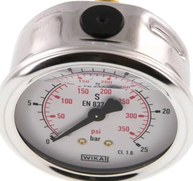 Glycerin-Manometer waagerecht (CrNi/Ms),63mm, 0 - 25bar