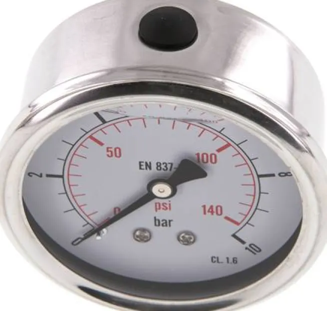 Glycerin-Manometer waagerecht (CrNi/Ms),63mm, 0 - 10bar -Eco-Line