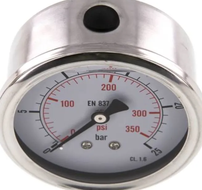Glycerin-Manometer waagerecht (CrNi/Ms),63mm, 0 - 25bar -Eco-Line