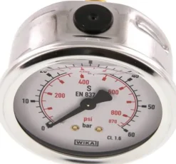 Glycerin-Manometer waagerecht (CrNi/Ms),63mm, 0 - 60bar