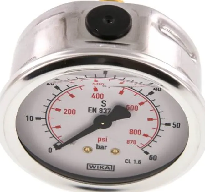 Glycerin-Manometer waagerecht (CrNi/Ms),63mm, 0 - 60bar