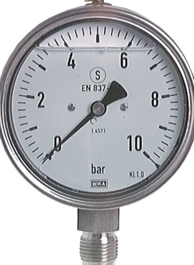 Gly.-Sicherheits-Manometer senkrecht,100mm, 0 - 16 bar