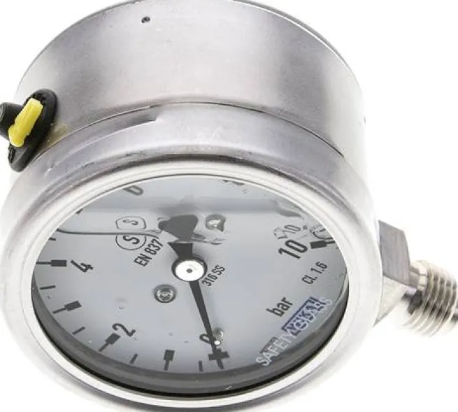 Gly.-Sicherheits-Manometer senkrecht,63mm, 0 - 10 bar