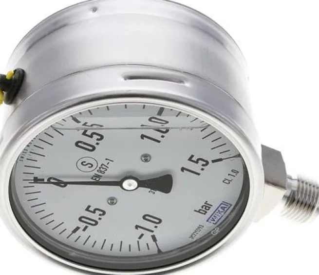 Gly.-Sicherheits-Manometer senkrecht,100mm, -1 bis 1,5 bar