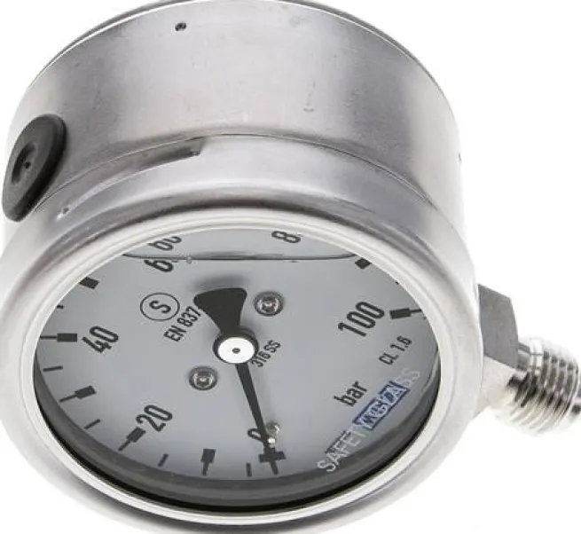 Gly.-Sicherheits-Manometer senkrecht,63mm, 0 - 100 bar