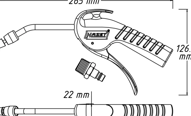 HAZET Ausblaspistole - 100 mm - mit Venturidüse und gebogenem Rohr 9040P-4