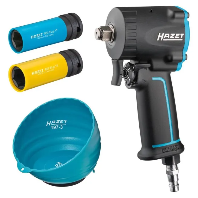 HAZET 1/2" Druckluft-Schlagschrauber 9012M-1 /4 extra kurz mit Sortiment