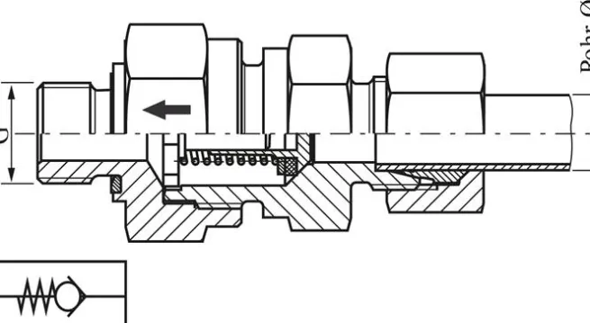 Hydraulik-Rückschlagventil 15 L (M22x1,5)-M 18x1,5, Stahl verzinkt, Durchfluss Rohr zu Gewinde