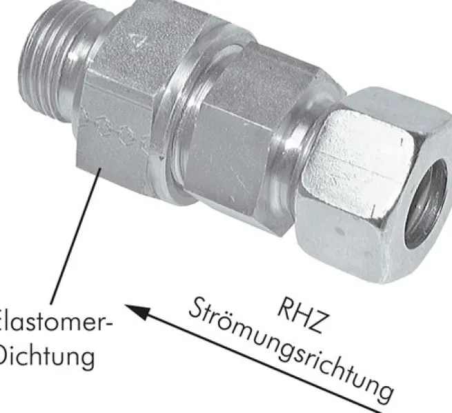 Hydraulik-Rückschlagventil 12 L (M18x1,5)-G 3/8", ohne Mutter & Schneidring, Stahl