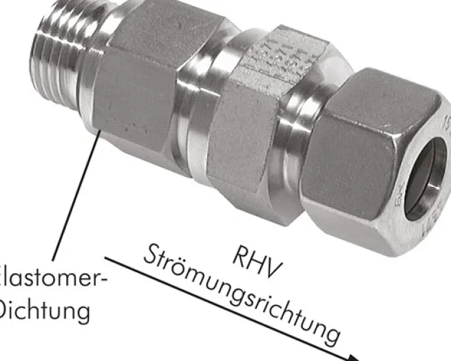 Hydraulik-Rückschlagventil 35 L (M45x2)-G 1-1/4", Stahl verzinkt, Durchfluss Gewinde zu Rohr