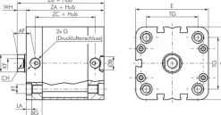 ISO 21287-Zylinder, doppeltw., Kolben 80mm, Hub 20mm, Kolbenstange mit IG