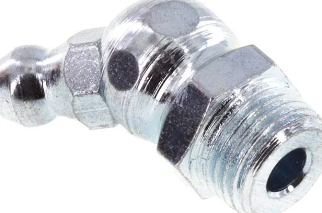 45° Kegelschmiernippel, R 1/8", Stahl verzinkt (6-kant)
