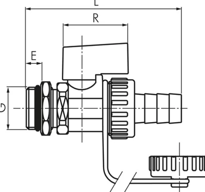KFE-Kugelhahn G 1/2" mit Tülle, Messing vernickelt