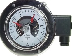 Kontaktmanometer (CrNi/Ms), waager., 160mm, -1 bis 1,5 bar, 1 Öffner- 1 Schliesskontakt