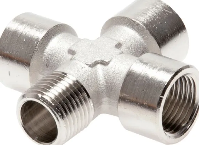 Kreuzstück G 1/4"(IG)-R 1/4"(AG), Messing vernickelt