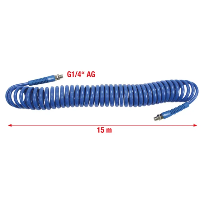 KS Tools PU-Druckluft-Spiralschlauch, Ø 8mm, G1/4 AG, 15 m