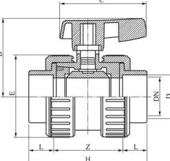 Kugelhahn, PVC-U / EPDM, Rp 1-1/4" (Industrieausführung)