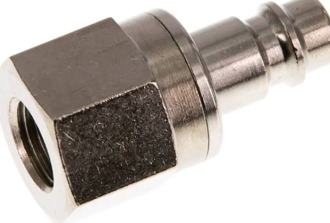 Kupplungsstecker (NW7,2) G 1/4"(IG), Messing vernickelt, beidseitig absperrend