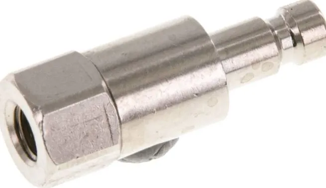 Kupplungsstecker (NW2,7) M 5(IG), Messing vernickelt, beidseitig absperrend