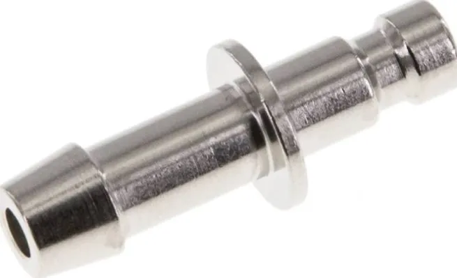 Kupplungsstecker (NW2,7) 5mm Schlauch, Messing vernickelt