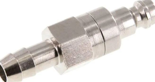 Kupplungsstecker (NW5) 8 (5/16")mm Schlauch, Messing vernickelt, beidseitig absperrend
