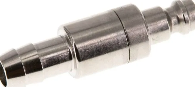 Kupplungsstecker (NW5) 9 (3/8")mm Schlauch, Messing vernickelt, beidseitig absperrend