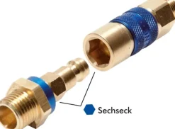 Kupplungsstecker (NW5) 6 (1/4")mm Schlauch, blau, Sechseck SW10
