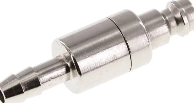 Kupplungsstecker (NW5) 6 (1/4")mm Schlauch, Messing vernickelt, beidseitig absperrend