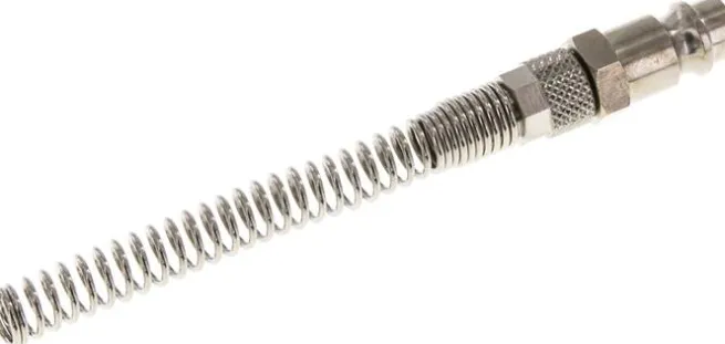 Kupplungsstecker (NW7,2) 6x4mm Schlauch m. Knickschutz, Messing vernickelt