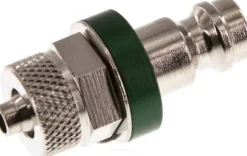Kupplungsstecker (NW5) 6x4mm Schlauch, Messing vernickelt, grün, Messing vernickelt