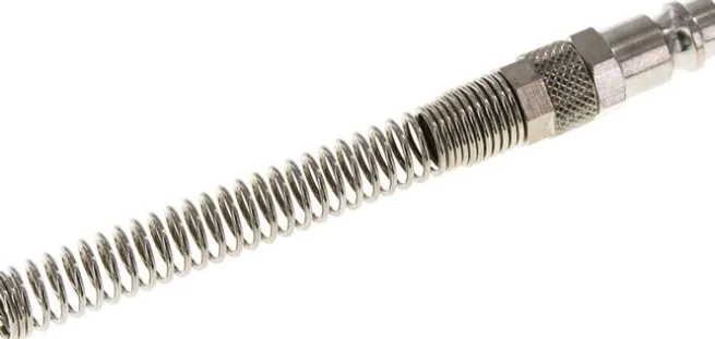 Kupplungsstecker (NW7,2) 8x6mm Schlauch m. Knickschutz, Messing vernickelt