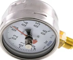 Manometer senkrecht (CrNi/Ms), 100mm, 0 - 0,6 bar, mit rückstellbarem Schleppzeiger