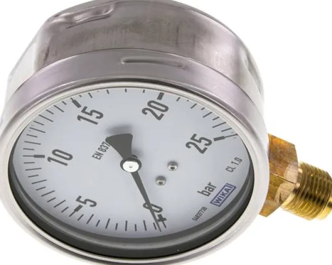Manometer senkrecht (CrNi/Ms), 100mm, 0 - 25 bar