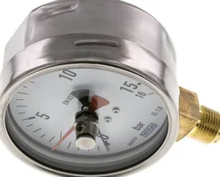 Manometer senkrecht (CrNi/Ms), 100mm, 0 - 16 bar, mit rückstellbarem Schleppzeiger