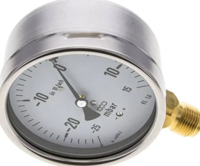 Manometer senkrecht 100mm, -25 bis 15 mbar, G 1/2"