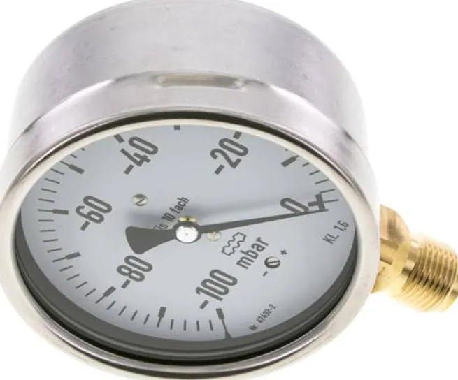 Manometer senkrecht 100mm, -100 bis 0 mbar, G 1/2"