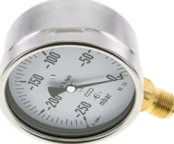 Manometer senkrecht 100mm, -250 bis 0 mbar, G 1/2"