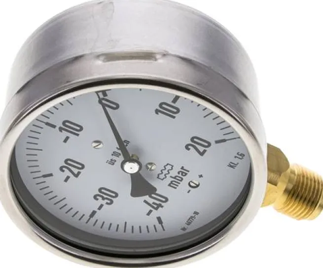 Manometer senkrecht 100mm, -40 bis 20 mbar, G 1/2"