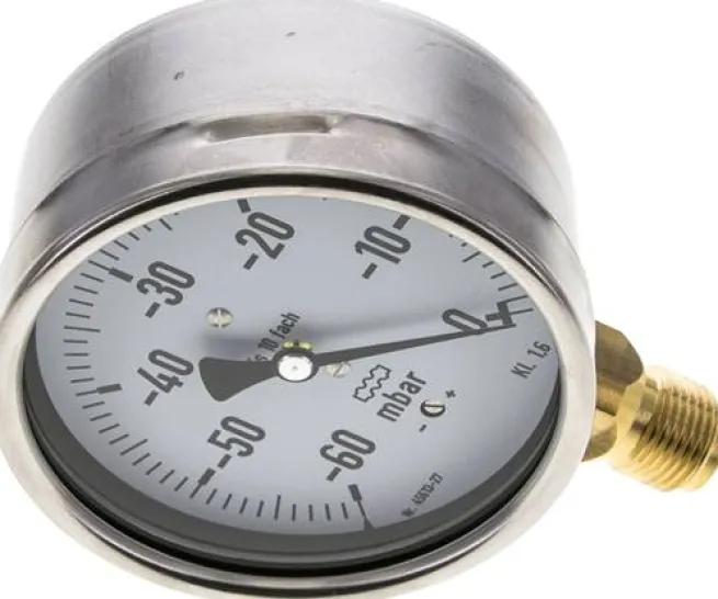 Manometer senkrecht 100mm, -60 bis 0 mbar, G 1/2"