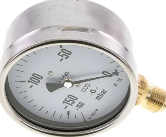 Manometer senkrecht 100mm, -160 bis 0 mbar, G 1/2"