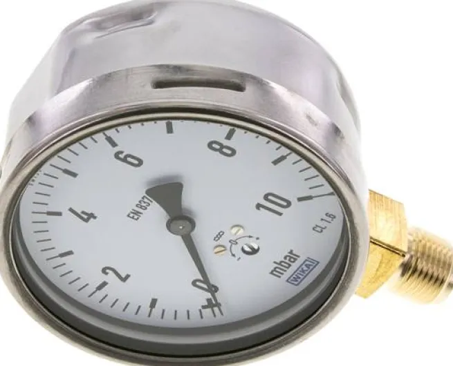 Manometer senkrecht 100mm, 0 - 10 mbar, G 1/2"